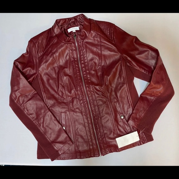 New Directions Moto Red Faux Leather Jacket - Picture 1 of 10